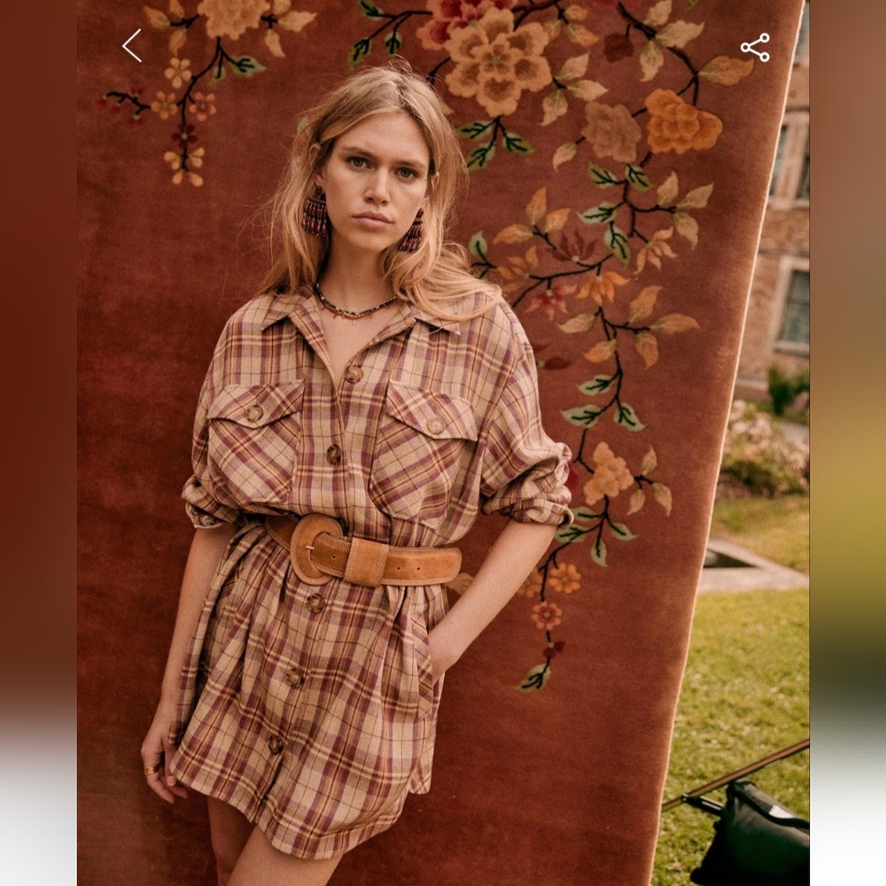 Sezane Delfina Dress Carreaux Bordeaux - Size 38